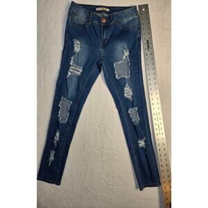 Q Jeans Women’s Juniors Distressed Skinny Jeans Blue Denim Size 5